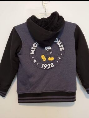 Disney Mickey Mouse 1928 Boys Blue Varsity Jacket Full Zip Fleece Sherpa Hoodie